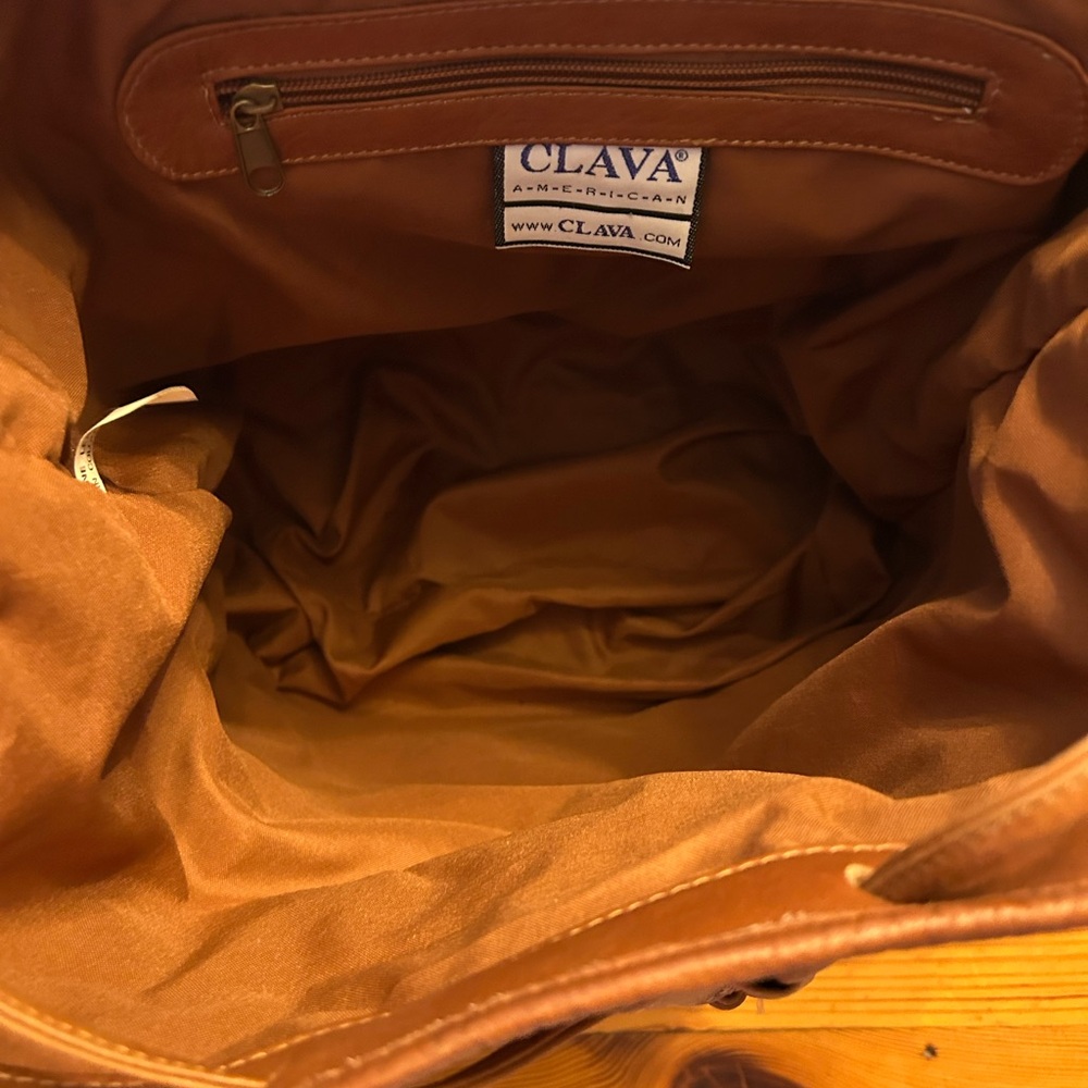 Tan Leather Drawstring Backpack With Front Zip Po… - image 2